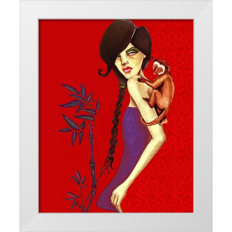 Monkey White Modern Wood Framed Art Print by Goddess, Jami