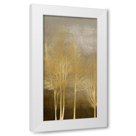 Gold Trees on Brown Panel I White Modern Wood Framed Art Print by Bennett, Kate