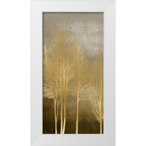 Gold Trees on Brown Panel I White Modern Wood Framed Art Print by Bennett, Kate