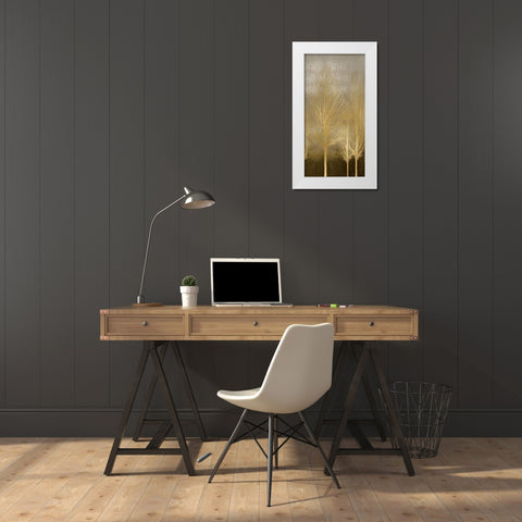 Gold Trees on Brown Panel II White Modern Wood Framed Art Print by Bennett, Kate