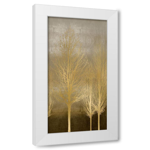 Gold Trees on Brown Panel II White Modern Wood Framed Art Print by Bennett, Kate