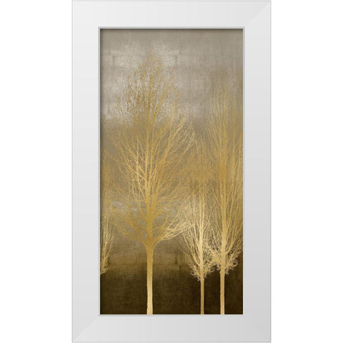 Gold Trees on Brown Panel II White Modern Wood Framed Art Print by Bennett, Kate