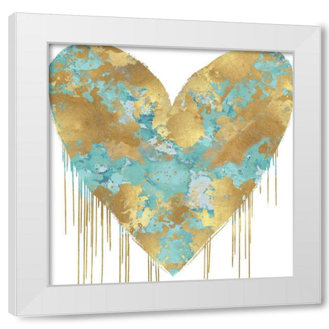 Big Hearted Aqua and Gold White Modern Wood Framed Art Print by Rodgers, Lindsay