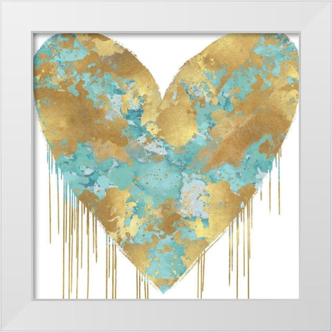 Big Hearted Aqua and Gold White Modern Wood Framed Art Print by Rodgers, Lindsay