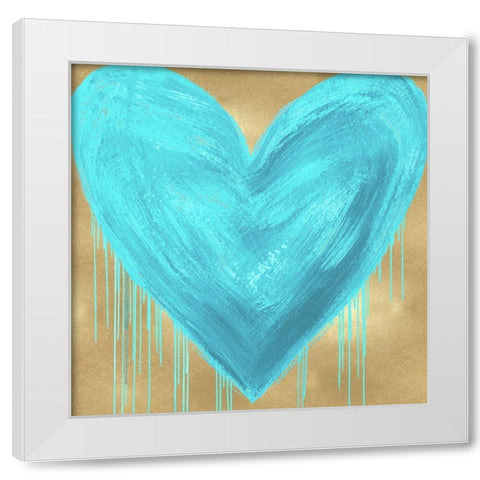 Big Hearted Aqua on Gold White Modern Wood Framed Art Print by Rodgers, Lindsay