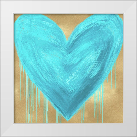 Big Hearted Aqua on Gold White Modern Wood Framed Art Print by Rodgers, Lindsay