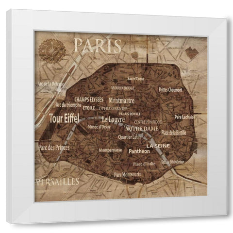 Map of Paris White Modern Wood Framed Art Print by Wilson, Luke