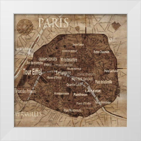 Map of Paris White Modern Wood Framed Art Print by Wilson, Luke