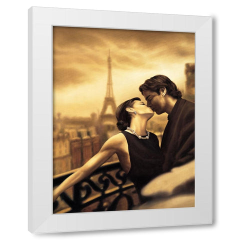 A Paris Kiss White Modern Wood Framed Art Print by Arellano, Migdalia
