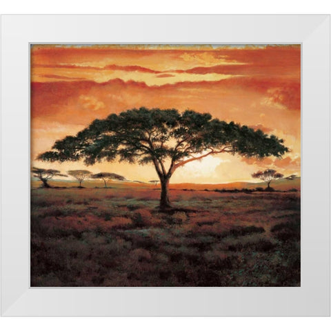 Masai Tree White Modern Wood Framed Art Print by Madou