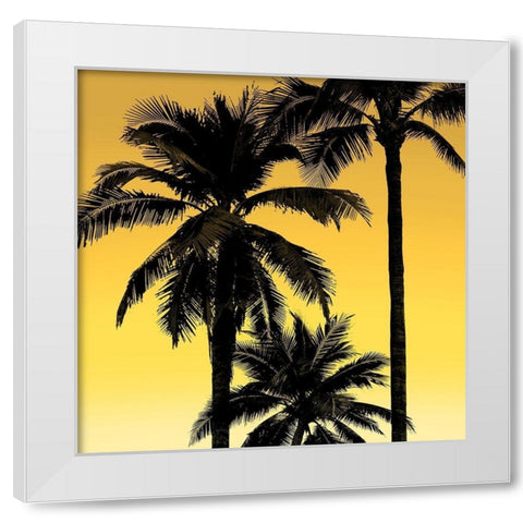 Palms Black on Yellow I White Modern Wood Framed Art Print by Jensen, Mia