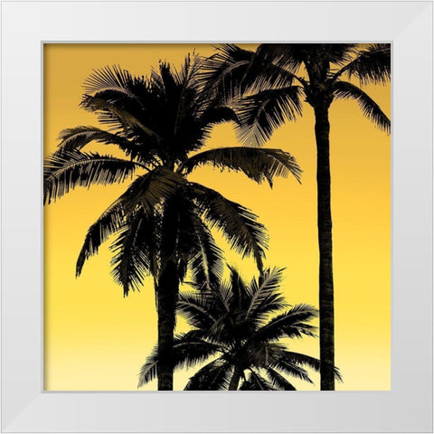 Palms Black on Yellow I White Modern Wood Framed Art Print by Jensen, Mia
