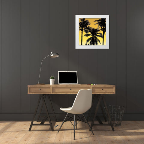 Palms Black on Yellow II White Modern Wood Framed Art Print by Jensen, Mia