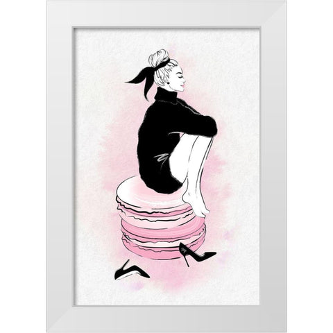 Macaron Girl White Modern Wood Framed Art Print by Pavlova, Martina