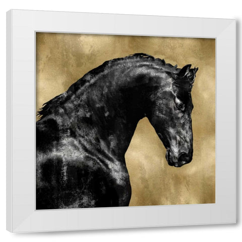 Black Stallion on Gold White Modern Wood Framed Art Print by Rose, Martin
