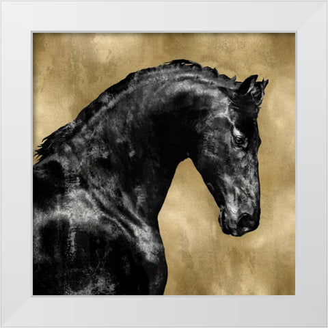 Black Stallion on Gold White Modern Wood Framed Art Print by Rose, Martin