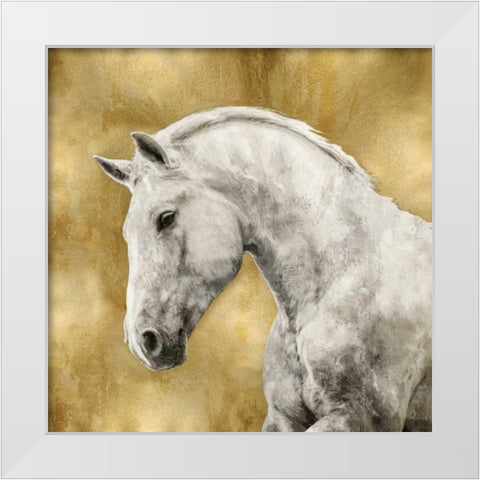 White Stallion on Gold White Modern Wood Framed Art Print by Rose, Martin