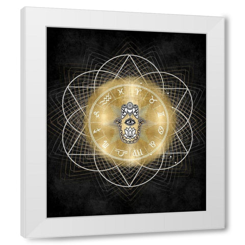 Hamsa Hand with Zodiac Signs White Modern Wood Framed Art Print by Jeffries, Oliver