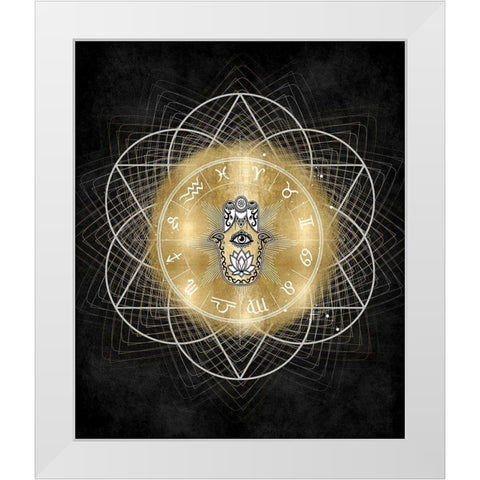 Hamsa Hand with Zodiac Signs White Modern Wood Framed Art Print by Jeffries, Oliver