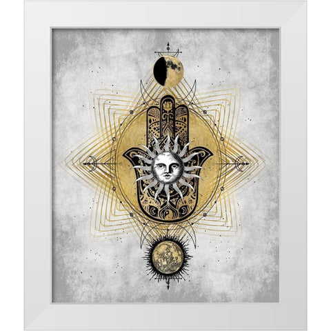 Hamsa Hand with Sun White Modern Wood Framed Art Print by Jeffries, Oliver