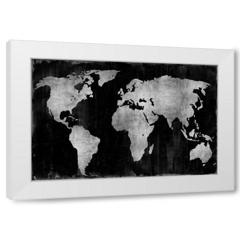 The World - Silver on Black White Modern Wood Framed Art Print by Brennan, Russell