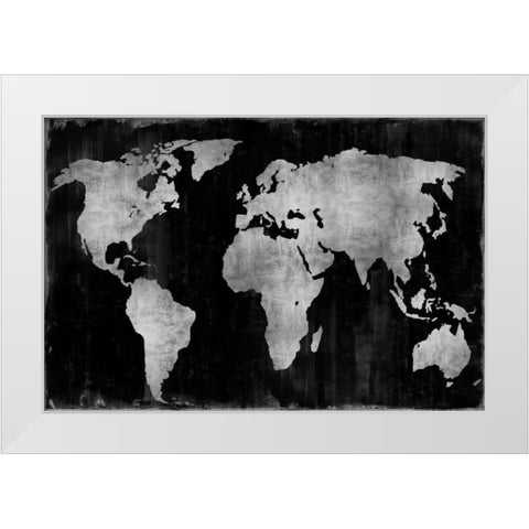 The World - Silver on Black White Modern Wood Framed Art Print by Brennan, Russell
