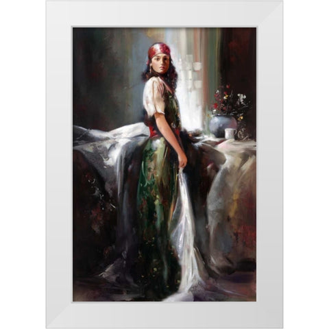 Girl By The Window White Modern Wood Framed Art Print by Di Scenza, Ron