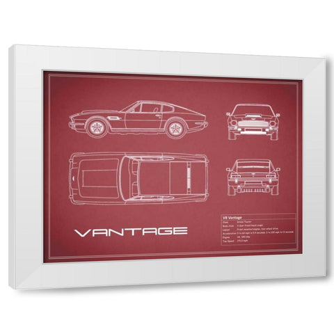 Aston V8 Vantage-Maroon White Modern Wood Framed Art Print by Rogan, Mark
