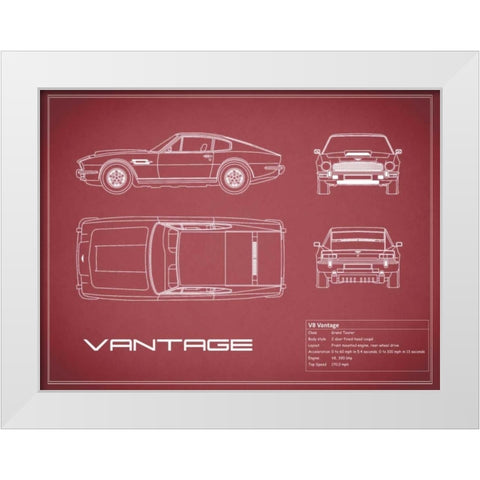 Aston V8 Vantage-Maroon White Modern Wood Framed Art Print by Rogan, Mark