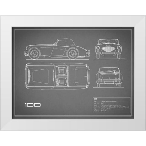 Austin-Healey 100-Grey White Modern Wood Framed Art Print by Rogan, Mark
