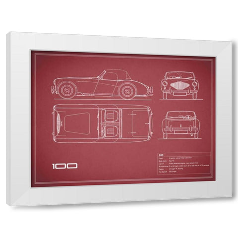 Austin-Healey 100-Maroon White Modern Wood Framed Art Print by Rogan, Mark