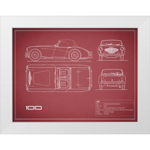Austin-Healey 100-Maroon White Modern Wood Framed Art Print by Rogan, Mark
