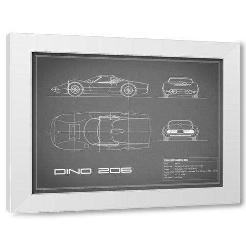 Ferrari Dino 206 1965-Grey White Modern Wood Framed Art Print by Rogan, Mark