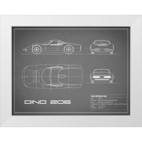 Ferrari Dino 206 1965-Grey White Modern Wood Framed Art Print by Rogan, Mark