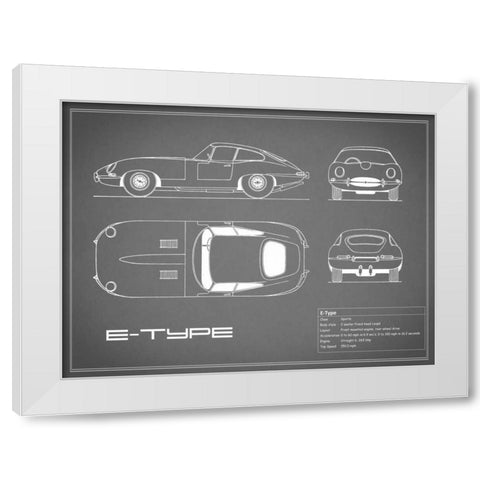 Jaguar E-Type-Grey White Modern Wood Framed Art Print by Rogan, Mark