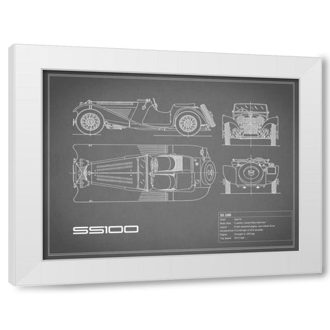 Jaguar SS-100-Grey White Modern Wood Framed Art Print by Rogan, Mark