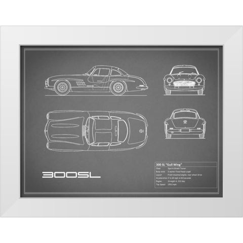 Mercedes 300SL Gullwing-Grey White Modern Wood Framed Art Print by Rogan, Mark