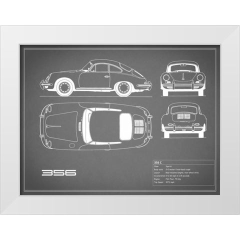 Porsche 356C-Grey White Modern Wood Framed Art Print by Rogan, Mark
