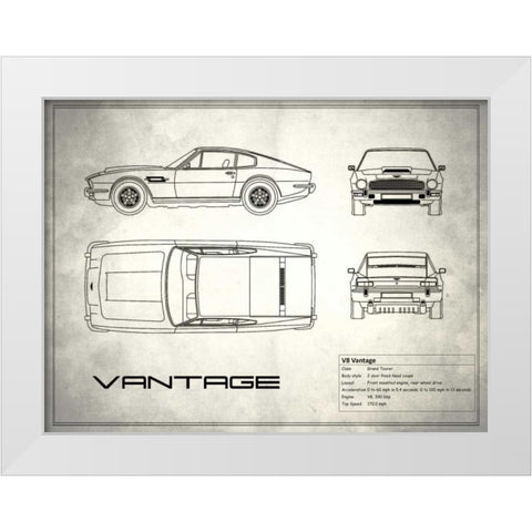 Aston V8 Vantage White White Modern Wood Framed Art Print by Rogan, Mark