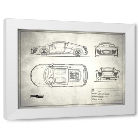 Audi R8 V10 White White Modern Wood Framed Art Print by Rogan, Mark
