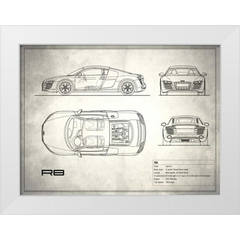 Audi R8 V10 White White Modern Wood Framed Art Print by Rogan, Mark