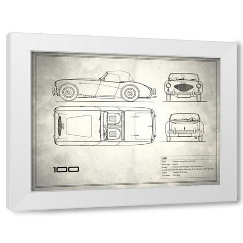 Austin-Healey 100 White White Modern Wood Framed Art Print by Rogan, Mark