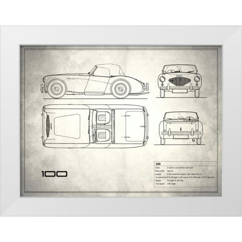 Austin-Healey 100 White White Modern Wood Framed Art Print by Rogan, Mark