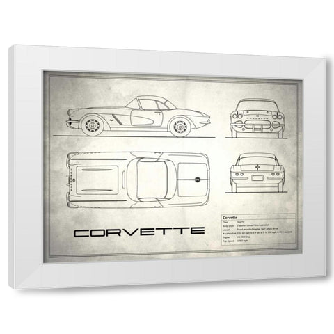 Corvette 33BHP White White Modern Wood Framed Art Print by Rogan, Mark