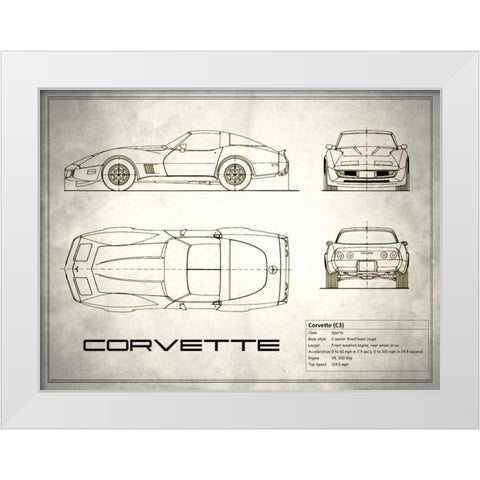 Corvette C3 White White Modern Wood Framed Art Print by Rogan, Mark