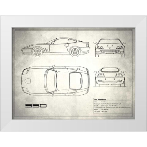Ferrari 550 White White Modern Wood Framed Art Print by Rogan, Mark