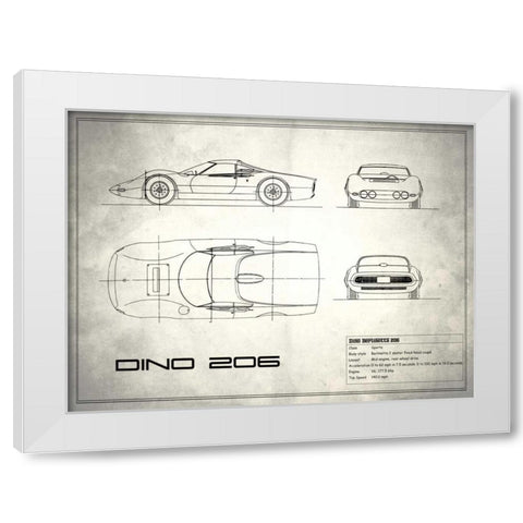 Ferrari Dino206 1965 White White Modern Wood Framed Art Print by Rogan, Mark