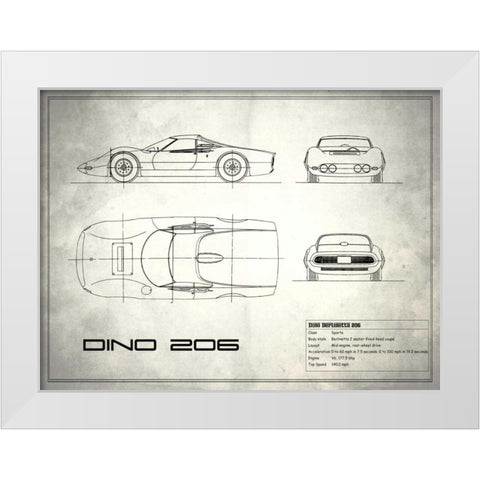 Ferrari Dino206 1965 White White Modern Wood Framed Art Print by Rogan, Mark