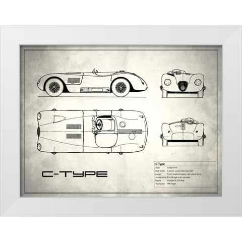 Jaguar C-Type White White Modern Wood Framed Art Print by Rogan, Mark