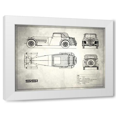 Jaguar SS-100 White White Modern Wood Framed Art Print by Rogan, Mark